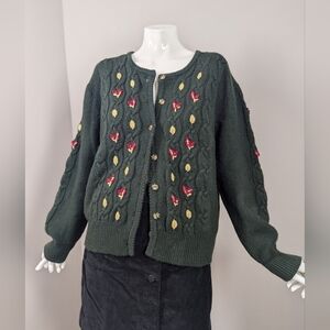 Fall Leaves Wool Sweater Cardigan Green Autumn